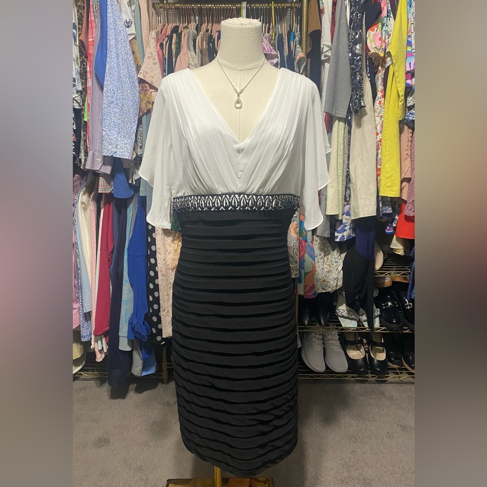 Adrianna Papell Chic Chiffon White and Black Dress